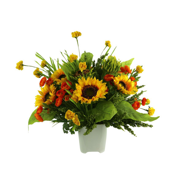 Creative Displays Inc Sunflower And Ranunculus Arrangement In Ceramic